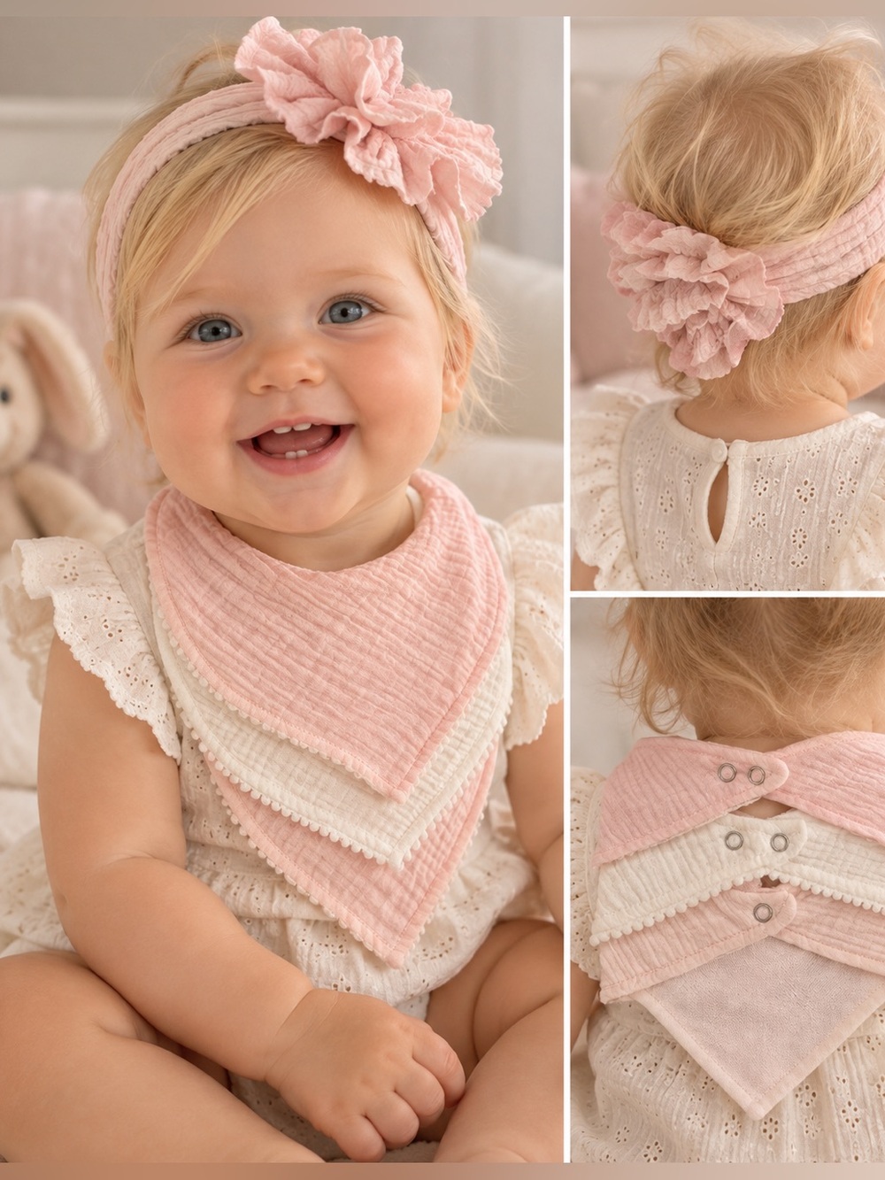 Ava Olivia Baby Girl Muslin Burp Cloth & Headband 6-Piece Set NWT